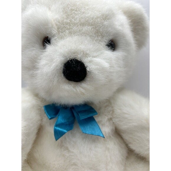 Vintage Dakin White Bear Plush Stuffed Animal Blue Bow 11” Sitting Fuzzy 1990 - Picture 6 of 15